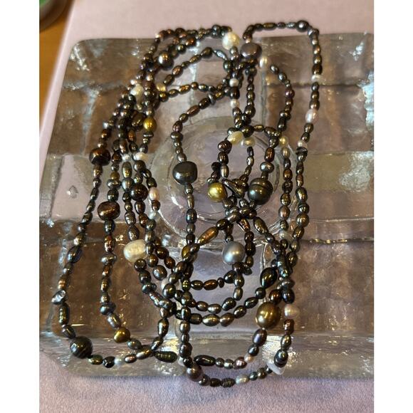 Freshwater Pearl Necklace 70" seed pearls gray white brown no clasp EUC - Picture 6 of 8